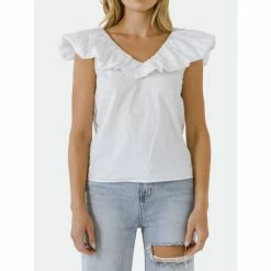 English Factory Ruffle At Neckline Top Tops White 14 English Factory Ruffle At Neckline Top Tops White -English Factory Shop unnamed file 1805