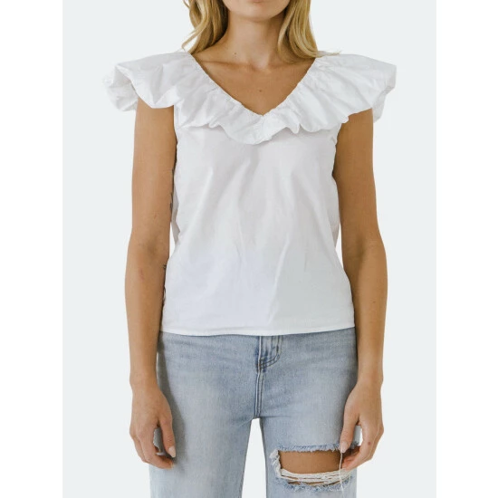 English Factory Ruffle At Neckline Top Tops White 5 English Factory Ruffle At Neckline Top Tops White - Image 5