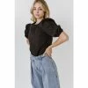 English Factory Poplin Puffed Sleeve Top Tops Brown