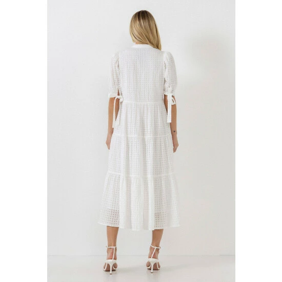 English Factory Gingham Tiered Midi Dress With Bow Tie Sleeves Dresses Pink - Image 3
