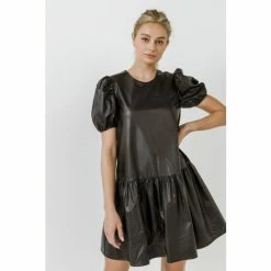 English Factory Pu Puff Sleeve Mini Dress Dresses Black