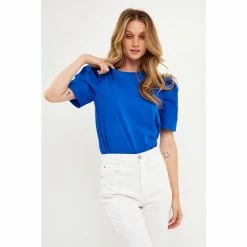 English Factory Poplin Combo Sleeve T-Shirt Tops Royal Blue