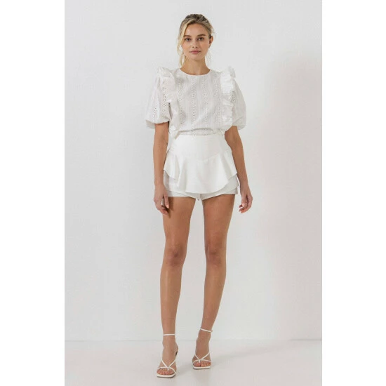English Factory Eyelet Ruffles Detail Top Tops White - Image 2