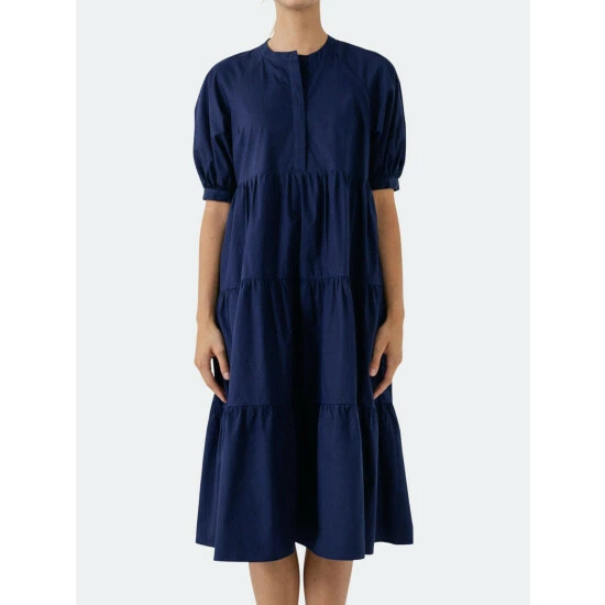 English Factory Short Puff Sleeve Dress Dresses Navy - Image 6