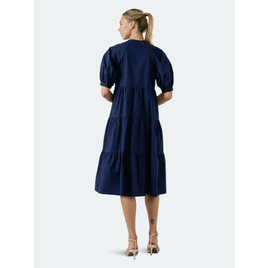 English Factory Short Puff Sleeve Dress Dresses Navy - Image 7