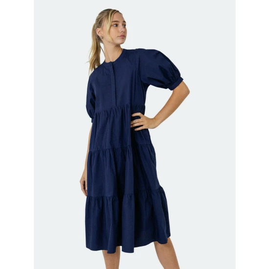 English Factory Short Puff Sleeve Dress Dresses Navy - Image 8