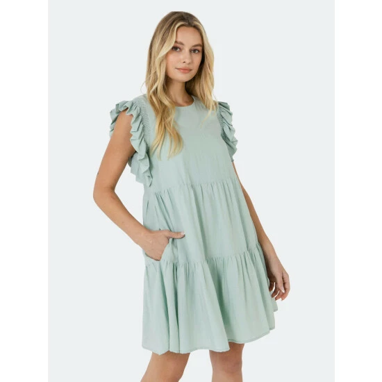 English Factory Ruffled Detail Mini Dress Dresses Sage 1 English Factory Ruffled Detail Mini Dress Dresses Sage