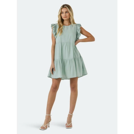English Factory Ruffled Detail Mini Dress Dresses Sage 2 English Factory Ruffled Detail Mini Dress Dresses Sage - Image 2