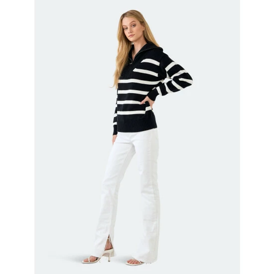English Factory Striped Knit Zip Pullover Sweatshirts & Sweaters Black - Image 5