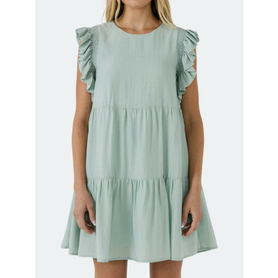 English Factory Ruffled Detail Mini Dress Dresses Sage 5 English Factory Ruffled Detail Mini Dress Dresses Sage - Image 5