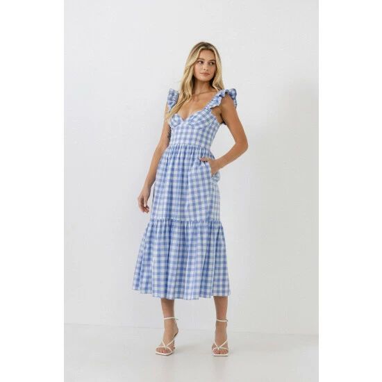 English Factory Gingham Midi Dress Dresses Blue/white