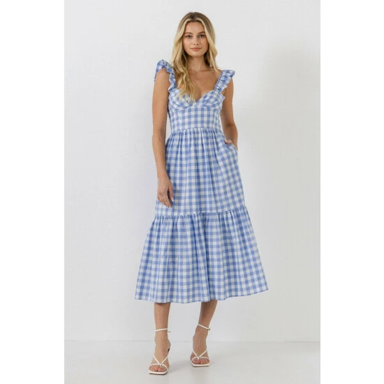 English Factory Gingham Midi Dress Dresses Blue/white - Image 2