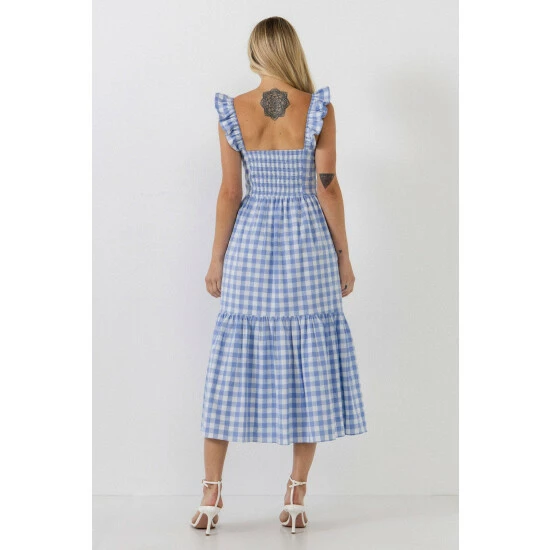 English Factory Gingham Midi Dress Dresses Blue/white - Image 3