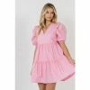 English Factory Ruffle Detail Puff Sleeve Mini Dress Dresses Pink