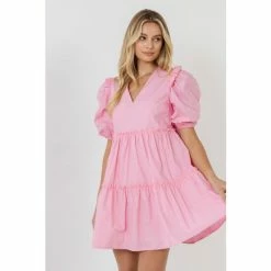 English Factory Ruffle Detail Puff Sleeve Mini Dress Dresses Pink