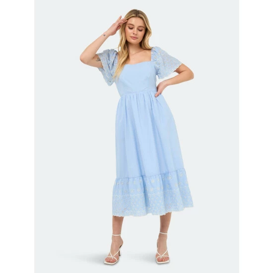 English Factory Embroidered Midi With Scalloped Hem Dresses Light Blue - Image 2