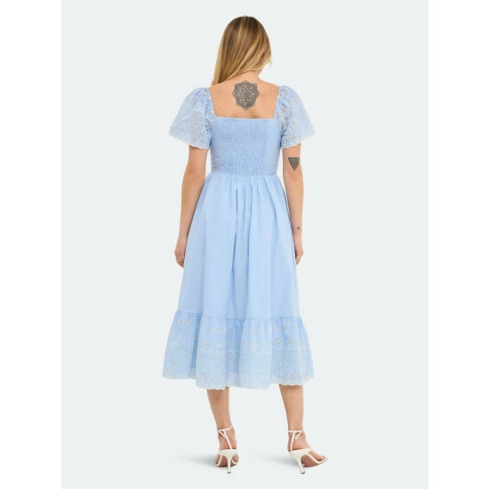 English Factory Embroidered Midi With Scalloped Hem Dresses Light Blue - Image 4
