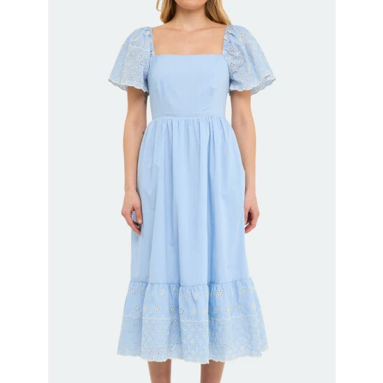 English Factory Embroidered Midi With Scalloped Hem Dresses Light Blue - Image 5