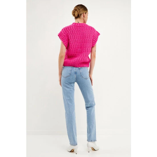 English Factory Chunky Knit Sweater Vest Sweatshirts & Sweaters Blue - Image 3