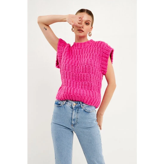 English Factory Chunky Knit Sweater Vest Sweatshirts & Sweaters Blue - Image 4