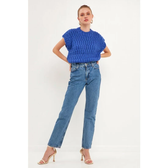 English Factory Chunky Knit Sweater Vest Sweatshirts & Sweaters Blue - Image 6