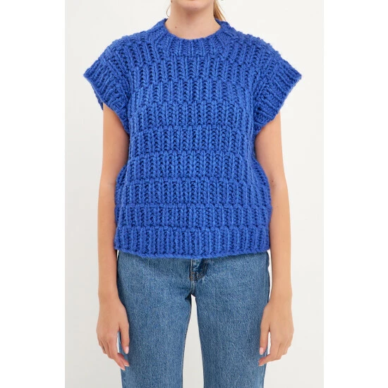 English Factory Chunky Knit Sweater Vest Sweatshirts & Sweaters Blue - Image 9