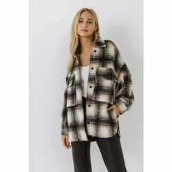 English Factory Oversized Plaid Shacket Coats, Jackets & Blazers Black