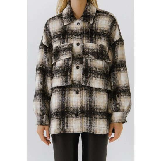 English Factory Oversized Plaid Shacket Coats, Jackets & Blazers Black - Image 2