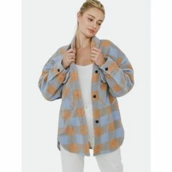 English Factory Gingham Shacket With Front Double Pockets Coats, Jackets & Blazers Blue