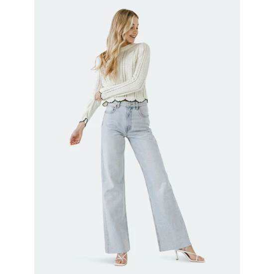 English Factory Scallop Contrast Trimmed Knit Sweater Sweatshirts & Sweaters Powder Blue - Image 2