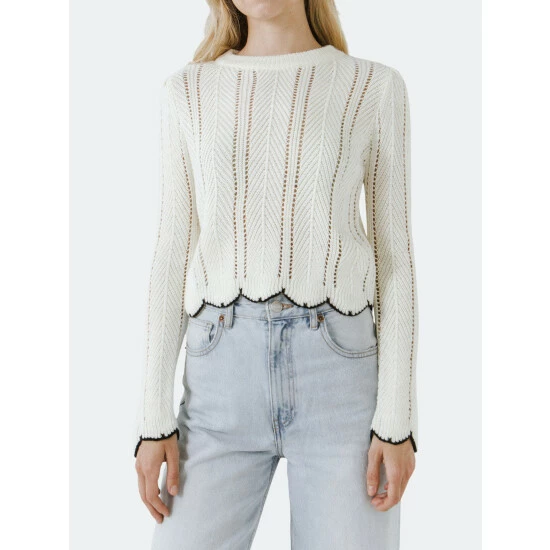English Factory Scallop Contrast Trimmed Knit Sweater Sweatshirts & Sweaters Powder Blue - Image 4