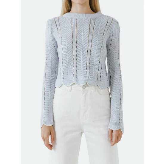English Factory Scallop Contrast Trimmed Knit Sweater Sweatshirts & Sweaters Powder Blue - Image 5