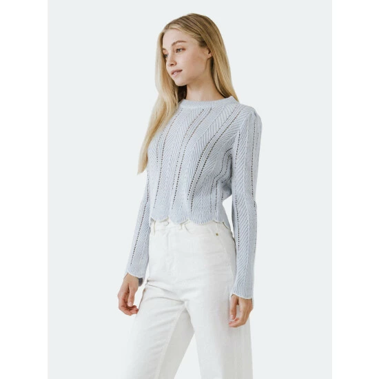 English Factory Scallop Contrast Trimmed Knit Sweater Sweatshirts & Sweaters Powder Blue - Image 7