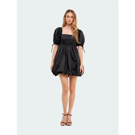 English Factory Mini Ruffle Accent Blouson Dress Dresses Black 1 English Factory Mini Ruffle Accent Blouson Dress Dresses Black
