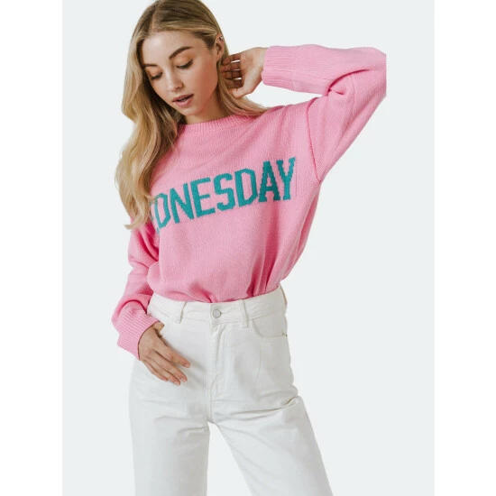 English Factory Wednesday Motif Sweater Sweatshirts & Sweaters Pink - Image 2