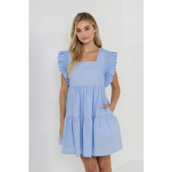 English Factory Ruffled Dreess With Smocking Detail Dresses Powder Blue