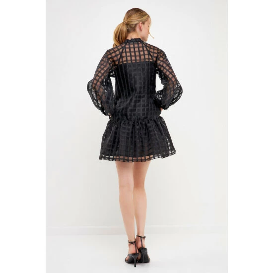 English Factory Check Organza Buttoned Long Sleeve Mini Dress Dresses Red - Image 5