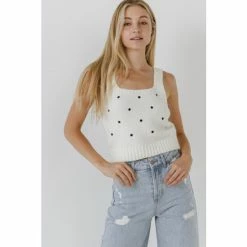 English Factory Polka-Dot Sweater Tank Top Tops White/black