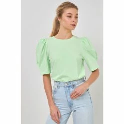 English Factory Short Puff Sleeve Knit Top Tops Pistachio
