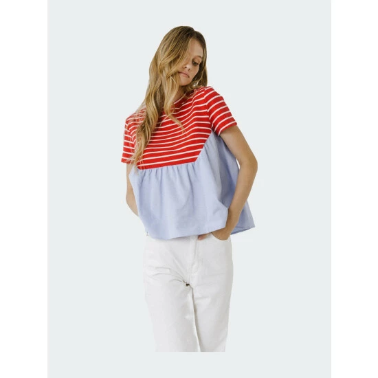 English Factory Mixed Media Striped Top Tops Multi