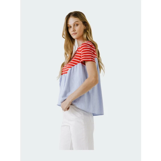 English Factory Mixed Media Striped Top Tops Multi - Image 4