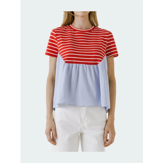 English Factory Mixed Media Striped Top Tops Multi - Image 5
