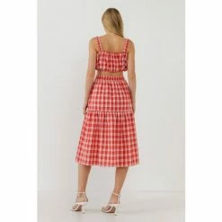 English Factory Plaid Ruched Thick Strap Bandeau Tops Red -English Factory Shop unnamed file 2103
