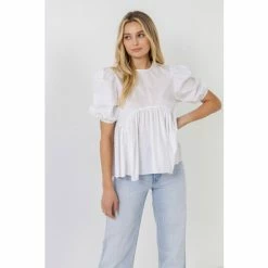 English Factory Baby Doll Top With Back Spg Tie Tops White