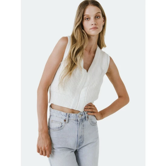 English Factory V-neckline Vest Sweater Sweatshirts & Sweaters Ivory