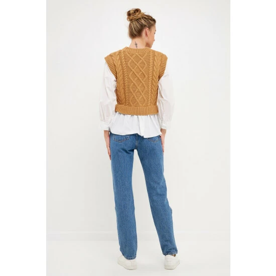 English Factory Mixed Media Cable Detail Sweater Sweatshirts & Sweaters Black/white - Image 5