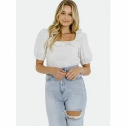 English Factory U- Neckline Puff Sleeve Top Tops White