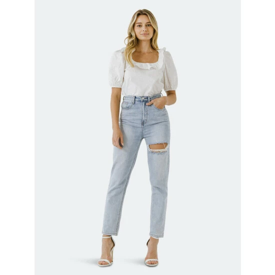 English Factory U- Neckline Puff Sleeve Top Tops White - Image 2