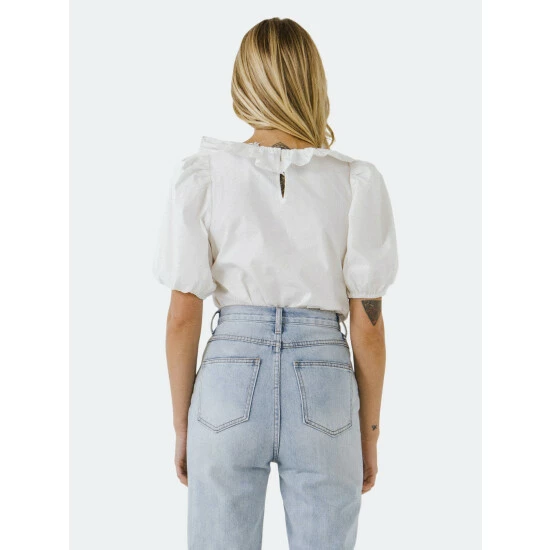 English Factory U- Neckline Puff Sleeve Top Tops White - Image 3