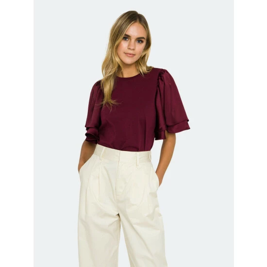 English Factory Chiffon Ruffle Sleeve T-shirt Tops Pink